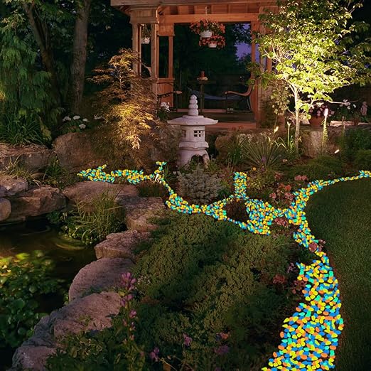 NAMTSO Glow in The Dark Rocks Outdoor, 500 pcs Multicolor Solar Rocks for Landscaping, Outdoor Decor Glow in The Dark Stones, Glowing Pebbles for Garden Backyard Patio Lawn Fish Tank Aquarium Decor