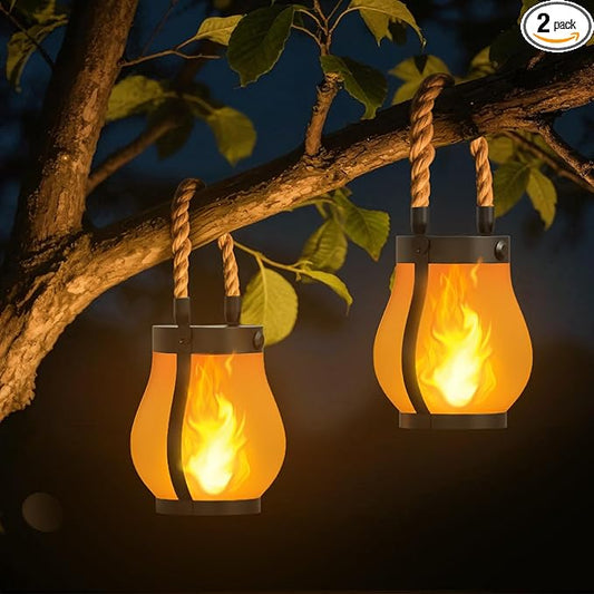 Hompavo Gen2 Solar Lanterns Outdoor with Ultra-Real Flame, Dual Charging (USB/Solar) & 2 Mode - Waterproof Decorative Hanging/Table Lights for Yard Patio Garden Birthday Mothers Day Gifts for Women, 2