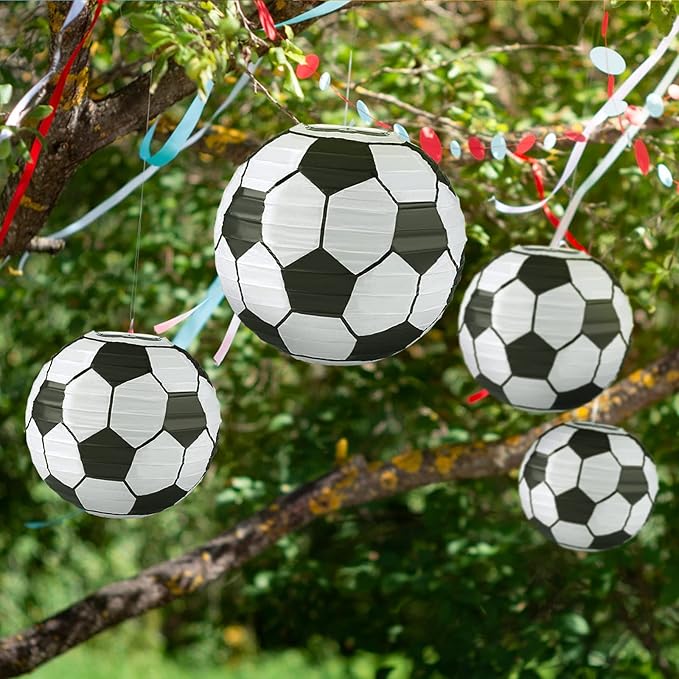 Kesoto 12 Inch Soccer Paper Lanterns Sports Soccer Themed Birthday Party Decorations Supplies Party Favors - Pack of 5