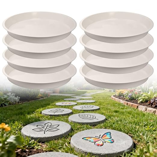 8 Pcs Stepping Stone Mold, Round Plastic Paver Molds for Concrete, Dia 10.2 in/ 1.18 in Depth Cement White Tray, Reusable DIY Form for Paving Garden Path, Walkway, Patio, Outdoor Landscaping