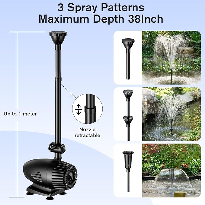 POPOSOAP 55W Solar Fountain Pump, 580GPH Solar Pond Pump with Water Flow Adjustable, Solar Powered Water Pump with PVC Tubing & 16.5FT + 9.8FT Cord For Ponds, Garden, Waterfall, Hydroponics-P155H