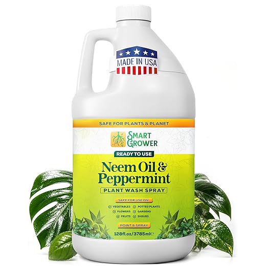Neem Oil Spray for Plants with Peppermint Oil, Natural Plant Wash Made for Indoor and Outdoor Plants Smart Grower 128oz Gallon Refill Ready to Use Spray
