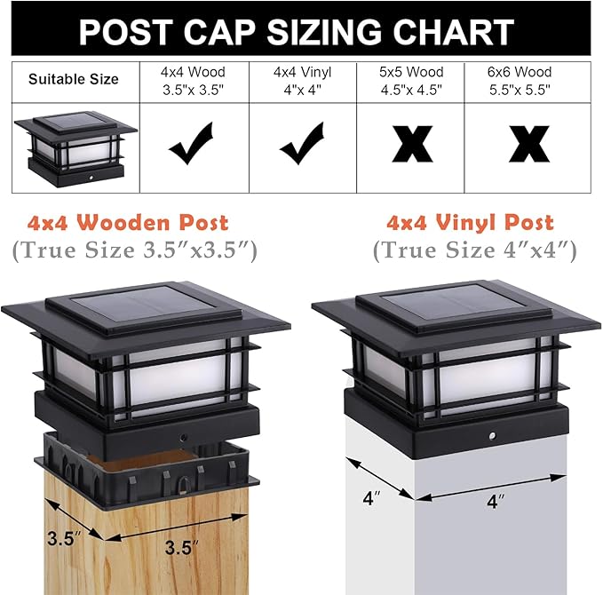 Dynaming 4x4 Solar Post Cap Lights Outdoor with Flickering Flame Light, Black Shell Fence Post Solar Lights Fit 4x4 Vinyl/Wooden Posts, Brightness LED Lighting Decor for Garden Deck Patio, 2 Pack