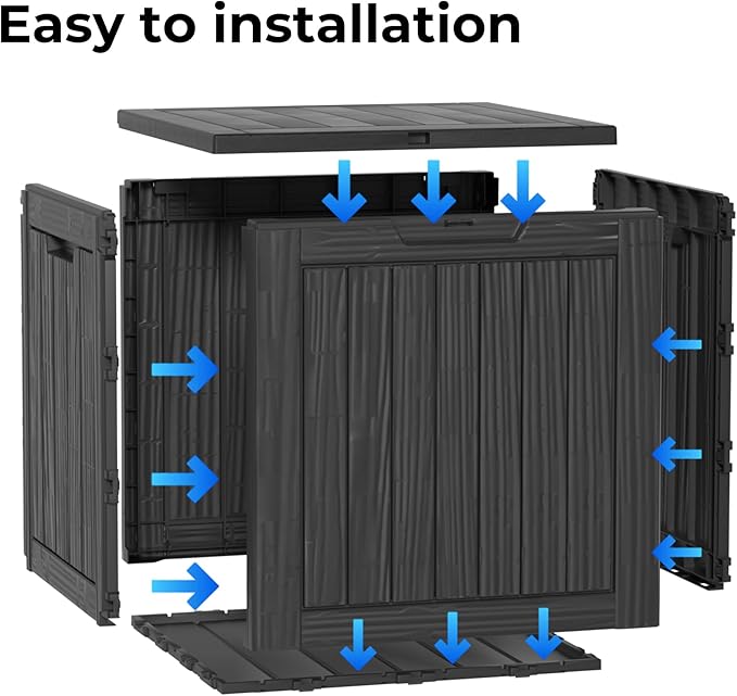 35 Gallon Outdoor Deck Box, Lockable Waterproof Outdoor Storage Boxes For Garden Tools,Indoor Cushions,Accessories Outside Storage Resin Weatherproof Container, Black