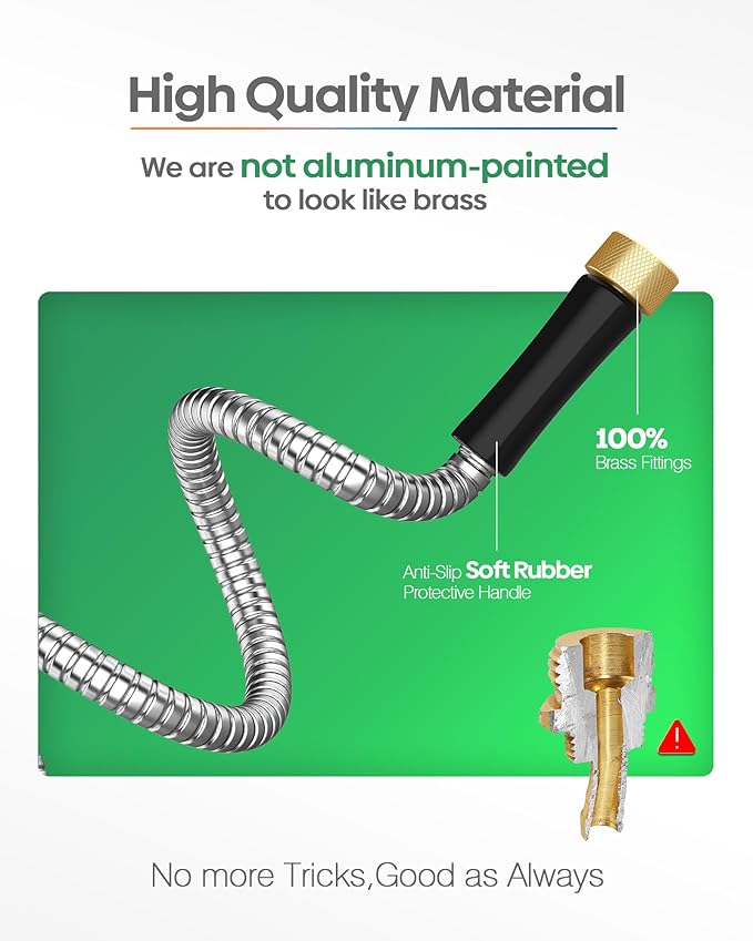 Short Metal Garden Hose 6 ft Connector, Stainless Steel Small Hose Extension Adapter for Hose Reel, Long, Flexible, Lightweight & Heavy Duty Water Pipe, No Kinking Outdoor Water Hose for Yard, 6 Feet