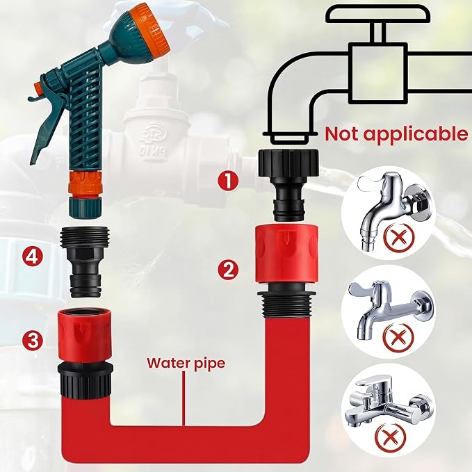 Hotop 16 Pieces Garden Hose Quick Connector 3/4 Inch Plastic Water Hose Fittings Male and Female Connectors End Adapters with 10 Pieces Rubber Gaskets (Red)