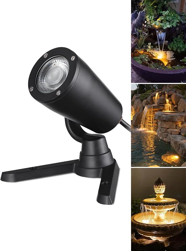 LEONLITE 5CCT Underwater Pond Light, 12-24V AC/DC Low Voltage Fountain Lights, IP68 Waterproof Submersible Spotlight for Outdoor Fountain Waterfalls Garden, 1800K/2700K/3000K/4000K/5000K