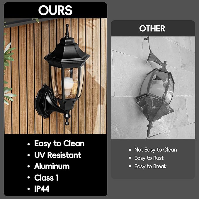 EMART Outdoor Front Porch Light, Exterior Anti-Corrosion, Waterproof Aluminum & Glass Shades Wall Lamp Fixture, Modern Sconce Lantern for Outside, House, Garage - 1 Pack, Black （Bulb Included）
