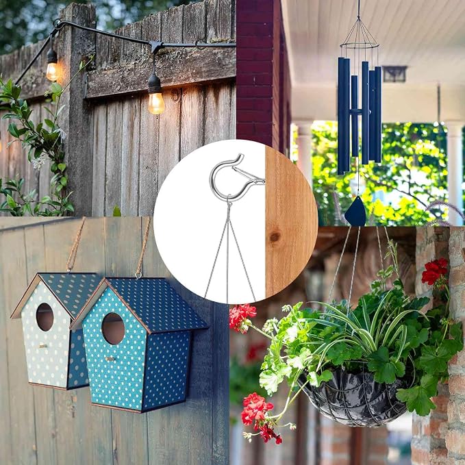 FSAH 48 PCS Q-Hanger Hooks, Screw Hooks for Outdoor String Lights, Safety Buckle Design Cup Eye Hook for Hanging Christmas Lights, Plants, Mounted on Wall Ceiling, Include 1 Wing Nut Driver, Silver