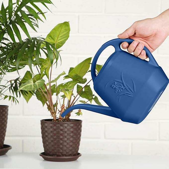 Hand Plastic Watering Can - for Home Plant Garden - 1/2 Gallon - Blue