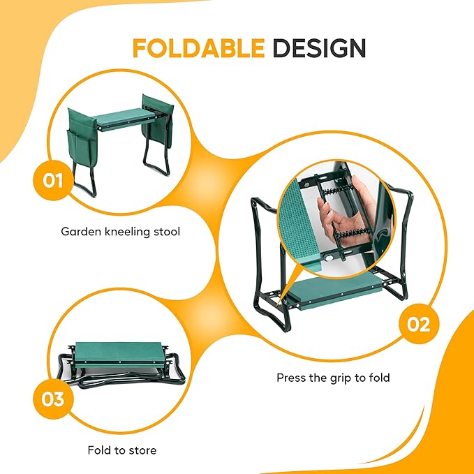 Simple Deluxe Garden Kneeler and Seat, Foldable Kneeling Stool with Thicker EVA Foam Pad, Heavy Duty Bench with Tool Pouch, Gifts for Outdoor Gardening, Fishing, Green, Arbor Day Gift