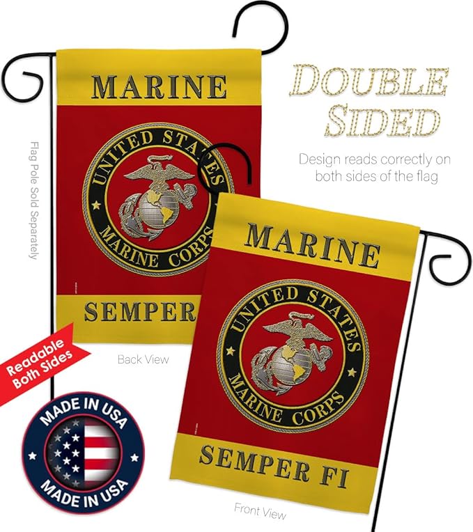 US military Marine Corps USMC Semper Fi Flag Double-Sided Lawn Decoration Gift House Garden Yard Banner United State American Military Veteran, 12" x 18.5 Made in USA