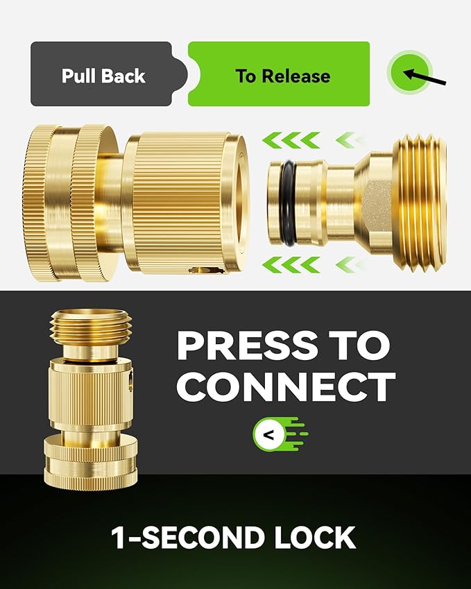 RainPoint Quick Connect Hose Fittings 3/4" GHT - Solid Brass Garden Hose Connectors, No-Leak Design & Universal Fit for Instant Connection (4 Sets)