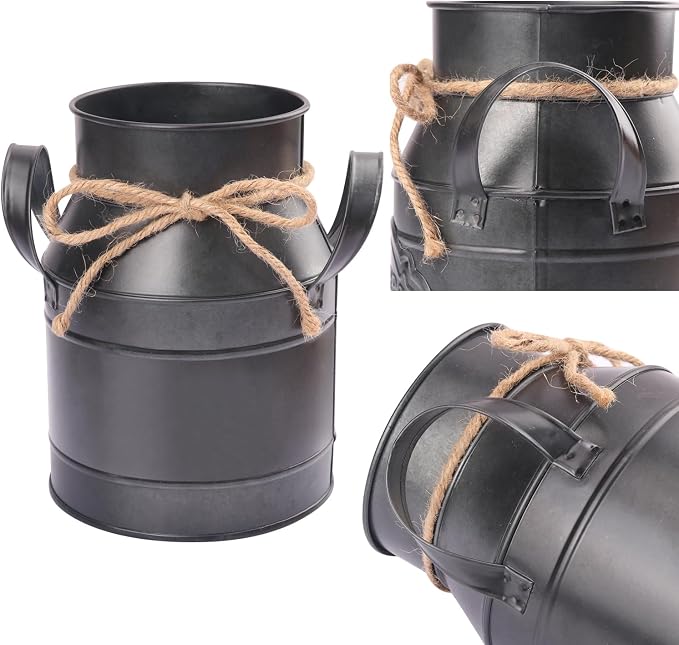 4 Packs 6 inch Milk Can Rustic Vases, Milk Can Farmhouse Vases for Home Decor with Galvanized Finish, Perfect Rustic Flower Vase for Table Centerpieces, Kitchen & Living Room Décor