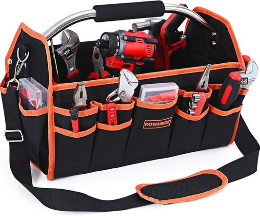 Kowsinde 16 Inch Tool Bag, Electrician Tool Bag, Open Top Tool Bags, 26 Pockets Can Hold Many Tools, Steel Handle and Removable Shoulder Strap