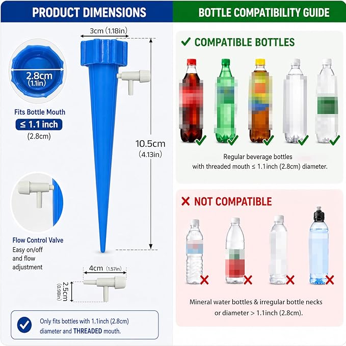 20PCS Self Watering Spikes, Adjustable Control Valve Plant Watering Inserts, Automatic Watering Devices for Indoor Outdoor Potted Plants and Garden