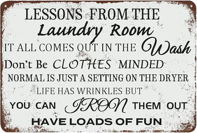 Laundry Room Lessons Metal Sign – Vintage Funny Laundry Quote Wall Decor, Utility Room, Bathroom – Humorous Housewarming Gift for Women, Moms, and Homeowners (As the picture shows)