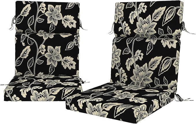 DYTXIII Outdoor High Back Chair Cushions Set of 2, 44"x22" Water Repellent Patio Seat Cushions with Elastic Sponge, All Weather Chair Pads for Rocking, Dining Chairs, Patio Furniture - Vines Black