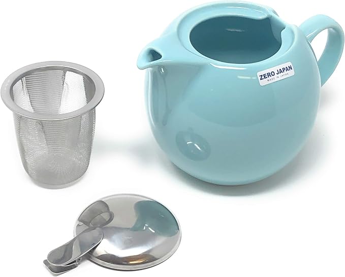 Zero Japan Bee House Round Teapot For One, 24 Oz - Ceramic Tea Pot with Stainless Steel Lid and Infuser, Smooth-Pour Spout, Diswasher and Microwave Safe Tea Pots (Aqua Mist)