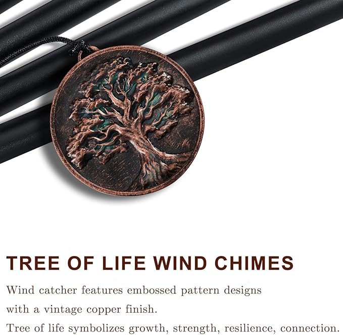 Wind Chimes for Outside, Vintage Deep Tone Tree of Life Wind Chime, for Dad, Meaningful Birthday Gift for Men, Garden Patio Decor (32" Tree of Life)