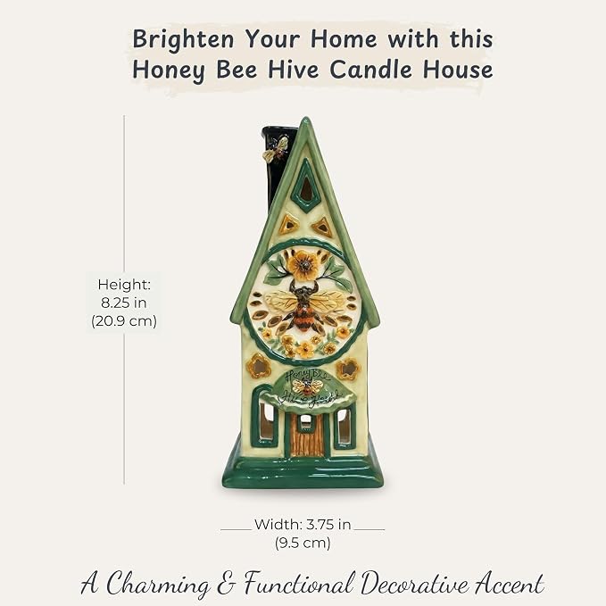 Blue Sky Clayworks Honey Bee Hive House Candle House, 3.875" L x 3.75" W x 8.25" H