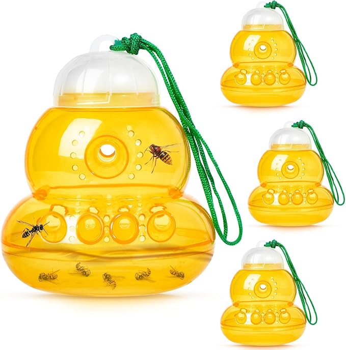 4 Pack Reusable Wasp Traps Outdoor Hanging Yellow Jacket Trap Carpenter Bee Traps for Outside Hornet Trap Wasp Catcher for Outdoors, Wasps Killer Garden, Farm, Insect Bug Flies