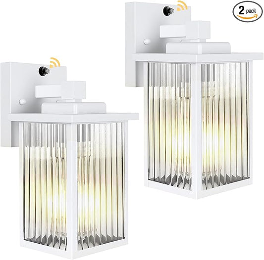 2 Pack Dusk to Dawn Outdoor Lighting, IP65 Waterproof Outdoor Porch Light with Tempered Glass, Outdoor Light Fixture for House Exterior Front Door Garage Patio(White)