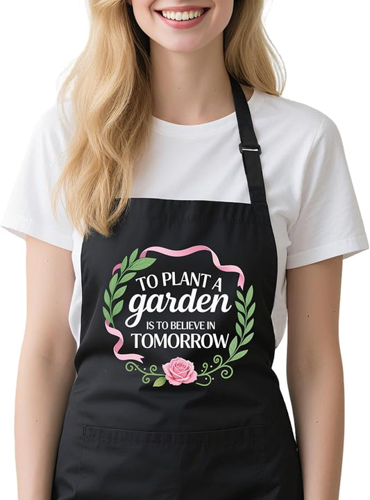 Gardening Apron for Women with Pockets, Adjustable Funny Garden Apron Gifts for Gardener Mom Wife Plant Lover