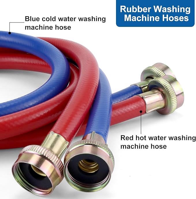 Washer Hoses 4FT,Rubber Washing Machine Hoses 3/4 Washer Machine Hoses 2 packs,Burst Proof Water Supply Lines for Hot and Cold Washer Water Hoses-by MIFLUS,10 YEARS WARRANTY