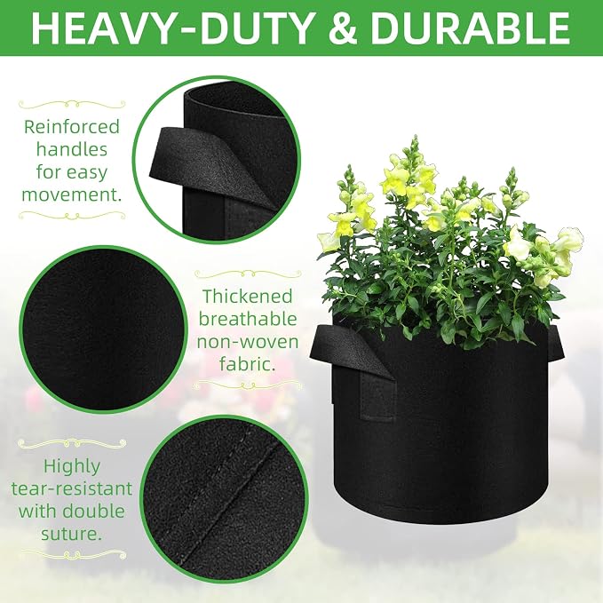 LITLANDSTAR 50 Pack 7 Gallon Plant Grow Bags, Breathable Felt Non-Woven Aeration Fabric Plant Grow Pots, Garden Planting Containers for Nursery Vegetable Flower Grow Bags with Handles (13.8x11.8inch)