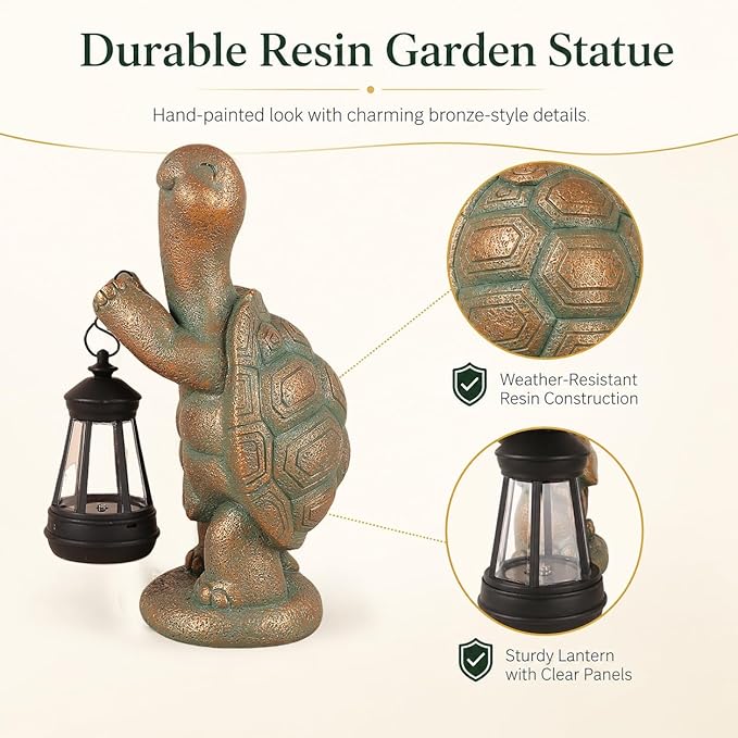 Turtle Solar Powered Outdoor Garden Statue, Resin Statue with Solar Light Lantern, Decorative Lawn, Yard Outdoor Turtle Decoration. Unique Home Decoration, Gifts for Women