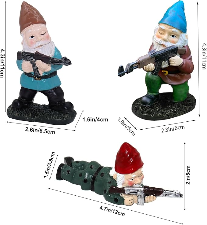 Tirifer 3PCS Garden Gnomes with Gun, Guard Gnome for Garden Military Army Soldiers, Tactical Statue for Indoor Outdoor, Patio, Yard, Lawn, Christmas Ornaments, Home Décor