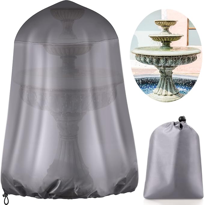 Tatuo Fountain Covers for Winter Waterproof 36"x42" 600d Outdoor Oxford Cloth Garden Fountain Statue Protective Cover with Drawstring for Outdoor Garden Statue(Gray)