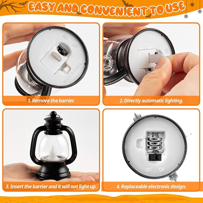 24 Pcs Halloween Mini Centerpieces for Tables with LED Simulation Candle, 4 Inch Small Hanging, Decorative for Wedding Centerpiece Tables (Warm Yellow