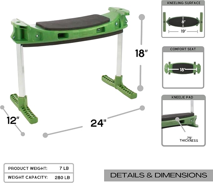 TheXceptional Kneelie with Tush Pad | Kneeling Bench for Gardening | Ergonomic Garden Stool Kneeler with Handles | Garden Kneelers for Gardeners | Made in USA by Vertex Products | Model EX152
