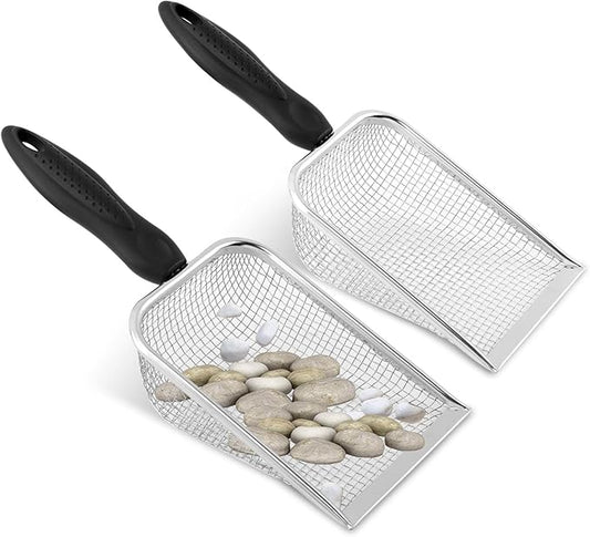 2-Pack Gardening Soil Sifter Set, 2-in-1 Soil Sifter and Shovel with 3.8mm & 5.0mm Sieves, Stainless Steel Compost Sifters Potting Scoop for SOI-l Screening, Rock Removal(Color:Black)
