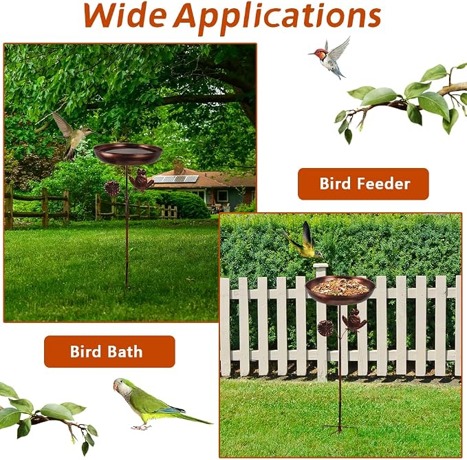 dreamysoul Bird Baths for Outside, 12 Inches Dia Bird Bath Feeder Bowl with Frog Decor, Freestanding Metal Birdbath for Outdoors Garden Patio Yard Lawn