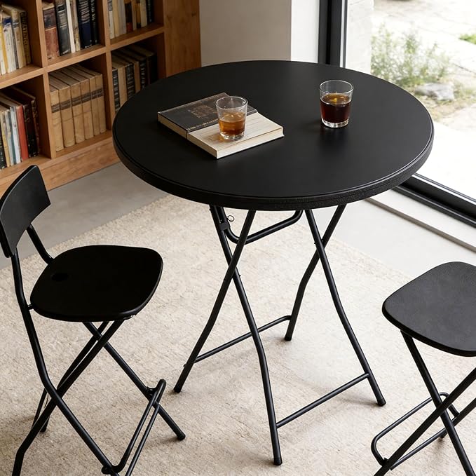 Folding Table, 32 Inch Foldable Cocktail Bar, High Top Round Folding Tables No Assembly, Portable Bistro & Commercial Furniture for Wedding, Banquet, Party, Indoor Outdoor Use