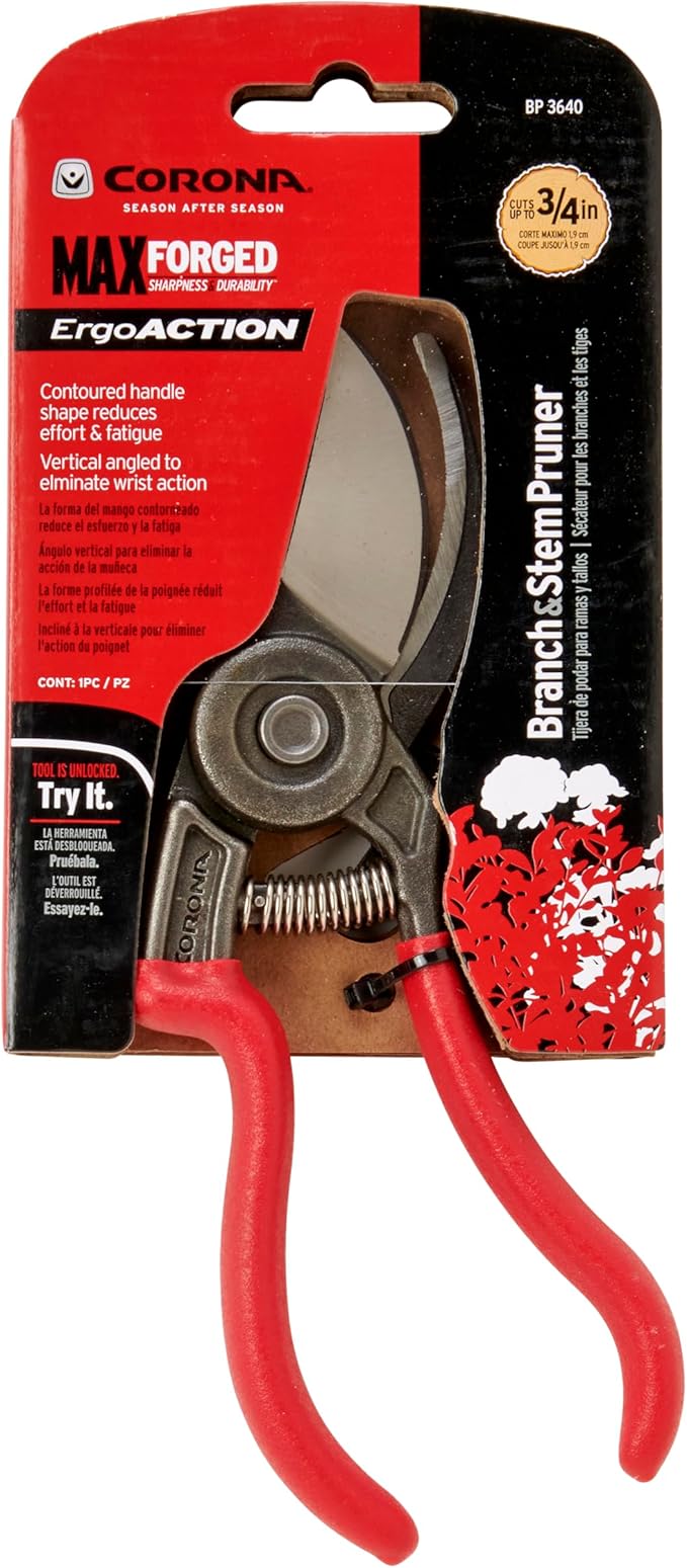 Corona BP 3640 Forged Steel ErgoACTION Angled Bypass Hand Pruner - 3/4 inch Cut Capacity Stem and Branch Garden Shears, Red (Pack of 6)