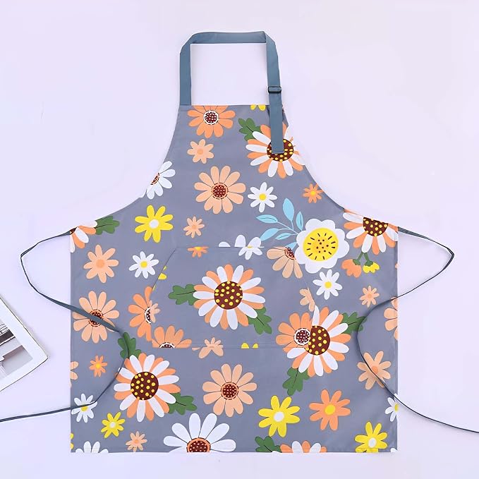 Floral Aprons with Pocket Blooming Women Waterproof Apron Adjustable Neck Long Ties Women Men Cook Baking Garden