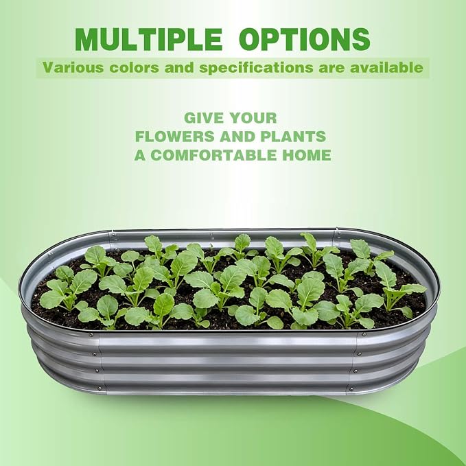 GrowHaus 4x2x1ft Galvanized Raised Garden Bed, Planter Boxes Outdoor Metal Garden Beds for Planting Vegetables Flowers Herbs Silver