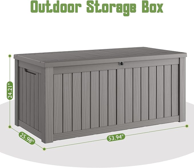 Outdoor Storage Box, 160 Gallon Resin Deck Boxes Outdoor Waterproof For Patio Furniture, Garden Tools, Pool Supplies, Lockable And UV Resistant (Striped Gray)