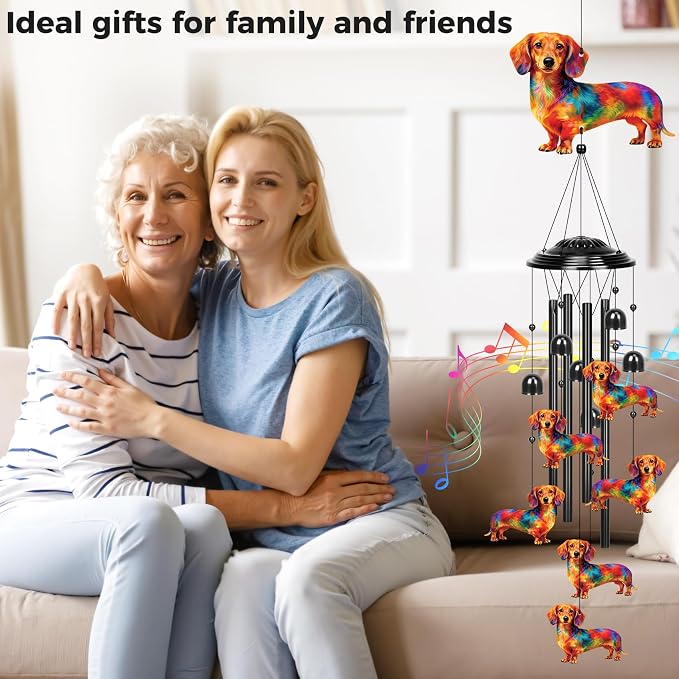 YHmall Dachshund Gifts for Women, 35 in Wind Chimes for Outside Mothers Day Gardening Gifts for Mom Colorful Metal Memorial Wind Chime Dachshund Decor for Home Yard Patio Garden Outdoor