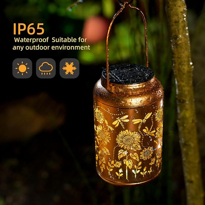 2pack Solar Lanterns Lights Outdoor Hanging Lantern Waterproof Metal LED Dragonfly Spring Decor Mothers Day Gifts for Women Men Mom Grandma Solar Light for Garden,Yard,Patio, Lawn,Pathway,Landscape