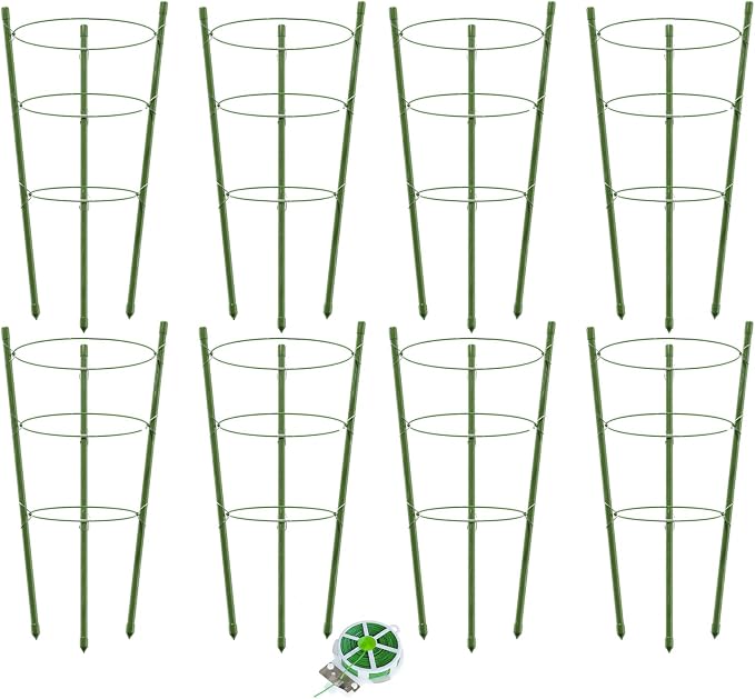 8 Pack Tomato Cage for Garden Plant Support, 18 inches Small Tomato Cages Tomato Trellis with Adjustable Rings, Plant Stakes for Peony Support, Tomato Stakes Rings for Climbing Plants