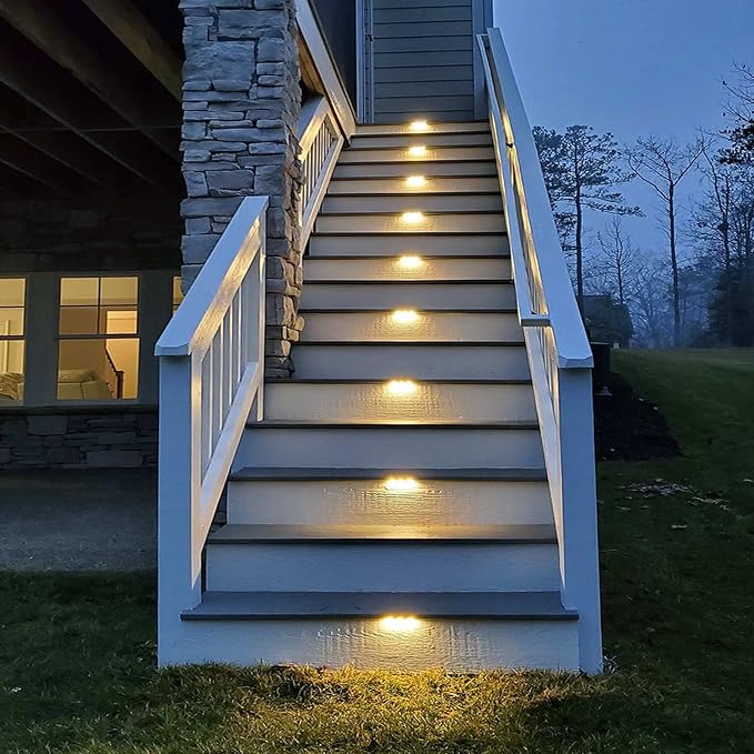 DenicMic 16 Pack Solar Deck Lights Outdoor Waterproof 4000K Warm White LED | Step Fence Patio Yard Stair Railling Pool Side Balcony Front Porch Outside Deck Lighting Decorative 5 Lumen ABS Brown Shell