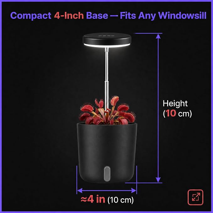 Self-Watering Planter with Grow Light, Smart Indoor Pot for Venus Fly Trap, Carnivorous Plants, African Violet, Cat Grass, Catnip & Herbs, 2-in-1 Wall + Desktop, USB 5W Full Spectrum LED