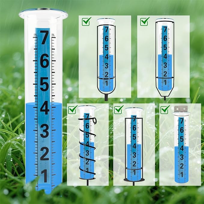 TBWHL Rain Gauge Outdoor, 7 Inch Rain Gauges Outdoors Best Rated, Upgrade Freeze Proof Outdoor Rain Gauges Replacement Tube for Garden Yard Lawn, Easy to Read Rain Gauge with 1 Clean Brush (2pcs)