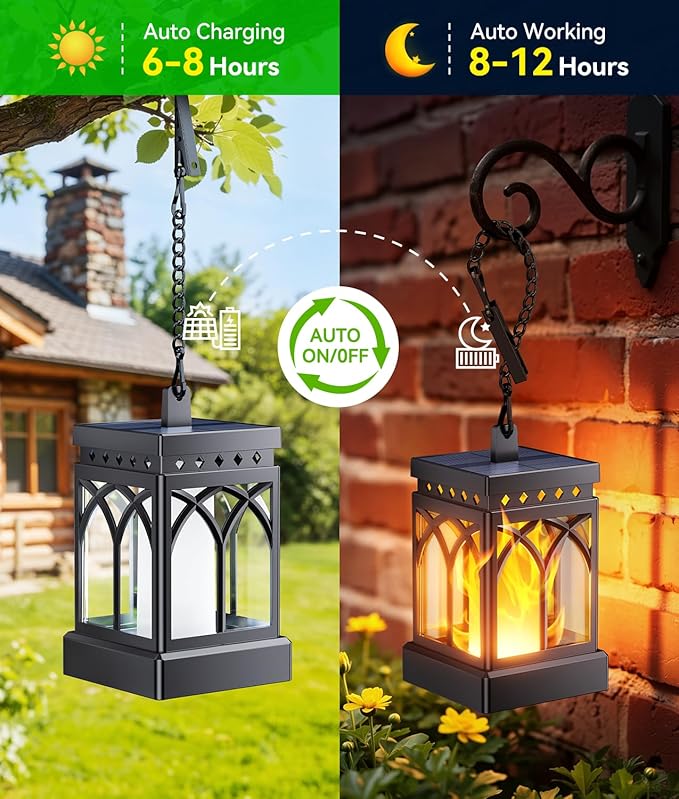 KOOPER 6 Pack Solar Lanterns Outdoor Waterproof, Upgraded Flickering Flame Modes + Constant Modes Hanging Solar Lantern Lights for Outside, Lanterns Decorative Outdoor for Garden Table Yard Tree Decor