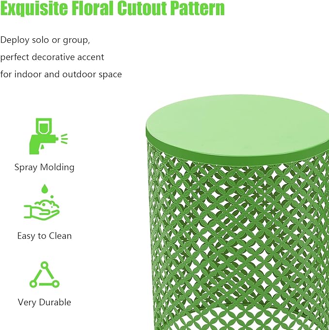 Set of 2 Outdoor Side Table, Garden Stool for Patio, Metal Accent Table Modern End Table, Patio Side Table for Garden, Balcony, Bedroom Indoor Outdoor Decorative, Vibrant Green